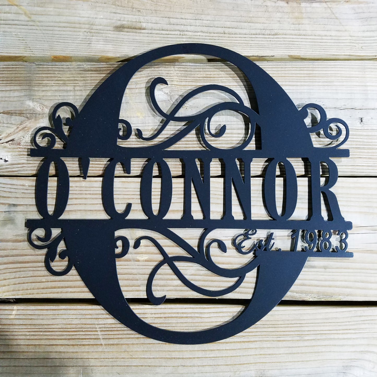 Scroll Monogram Family Name Sign with Established Date