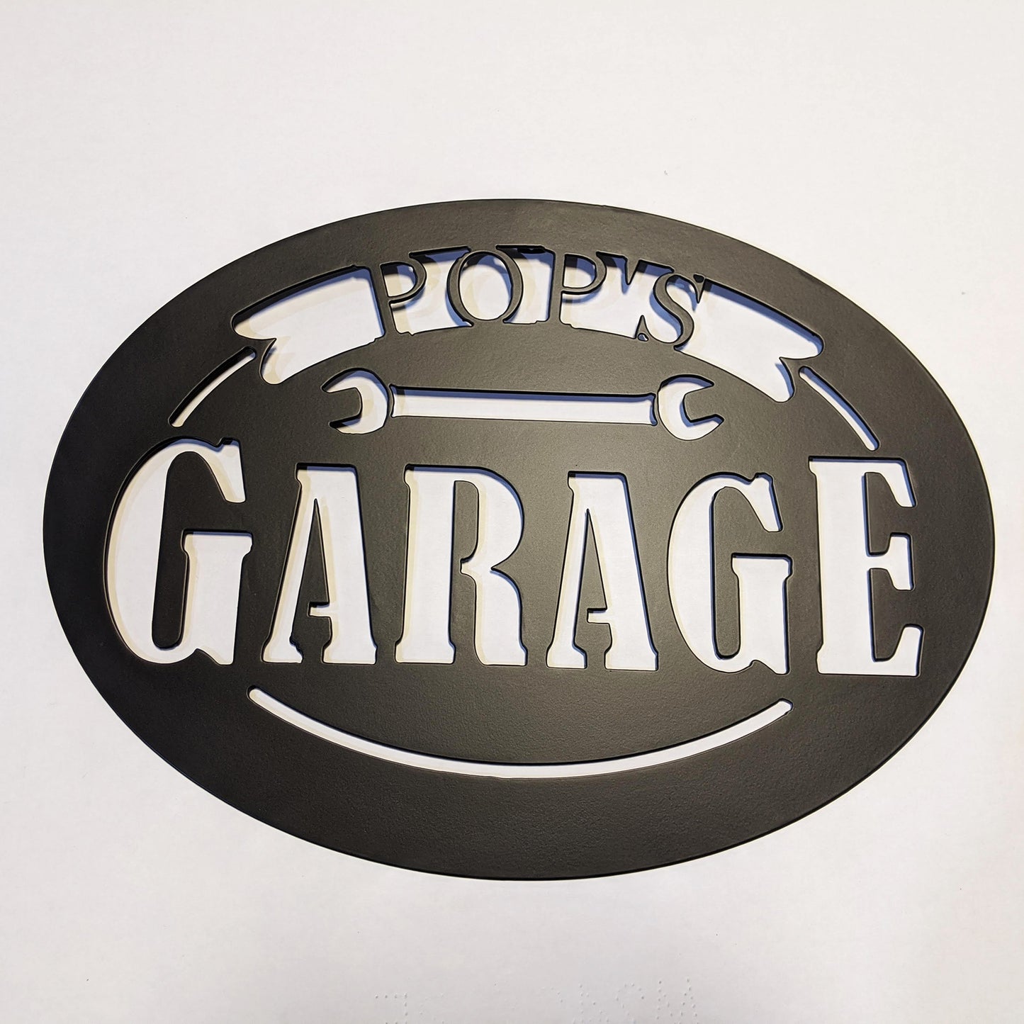 Pop's Garage Metal Sign Black