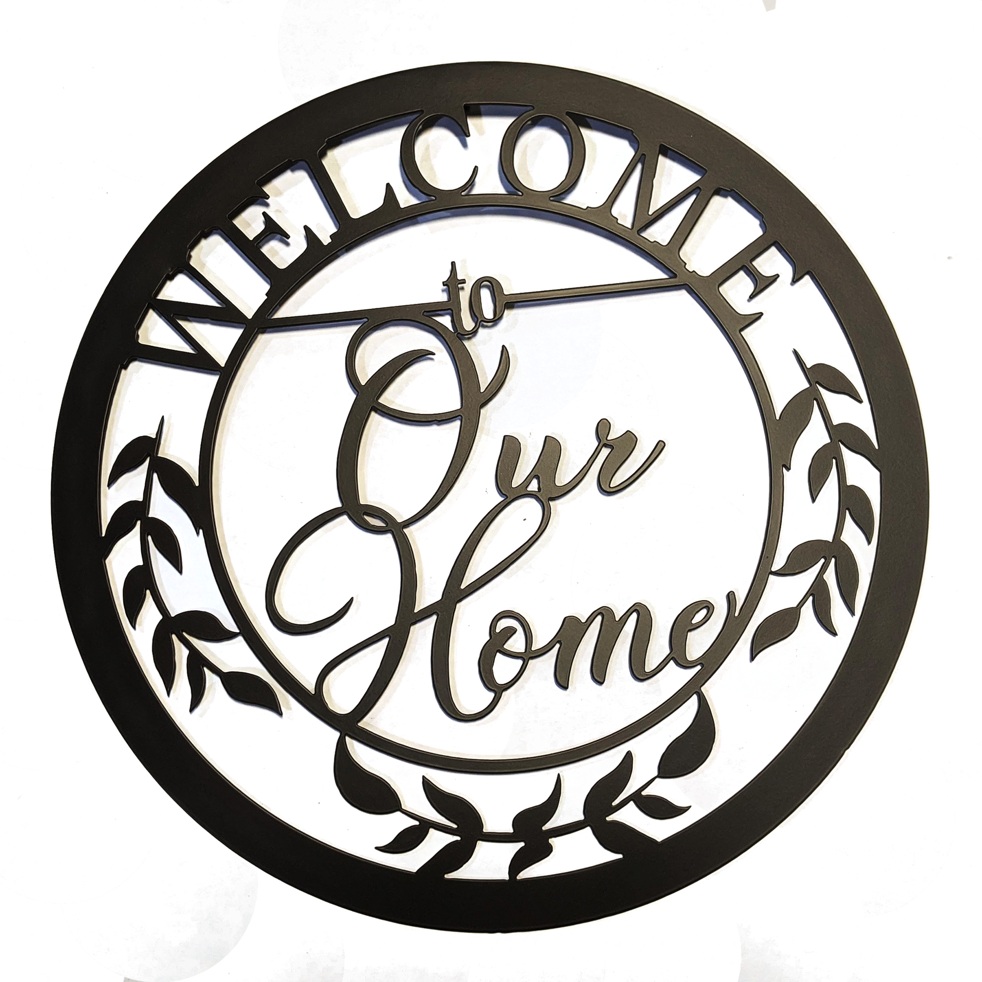 Welcome to Our Home Round Metal Sign Black with no background