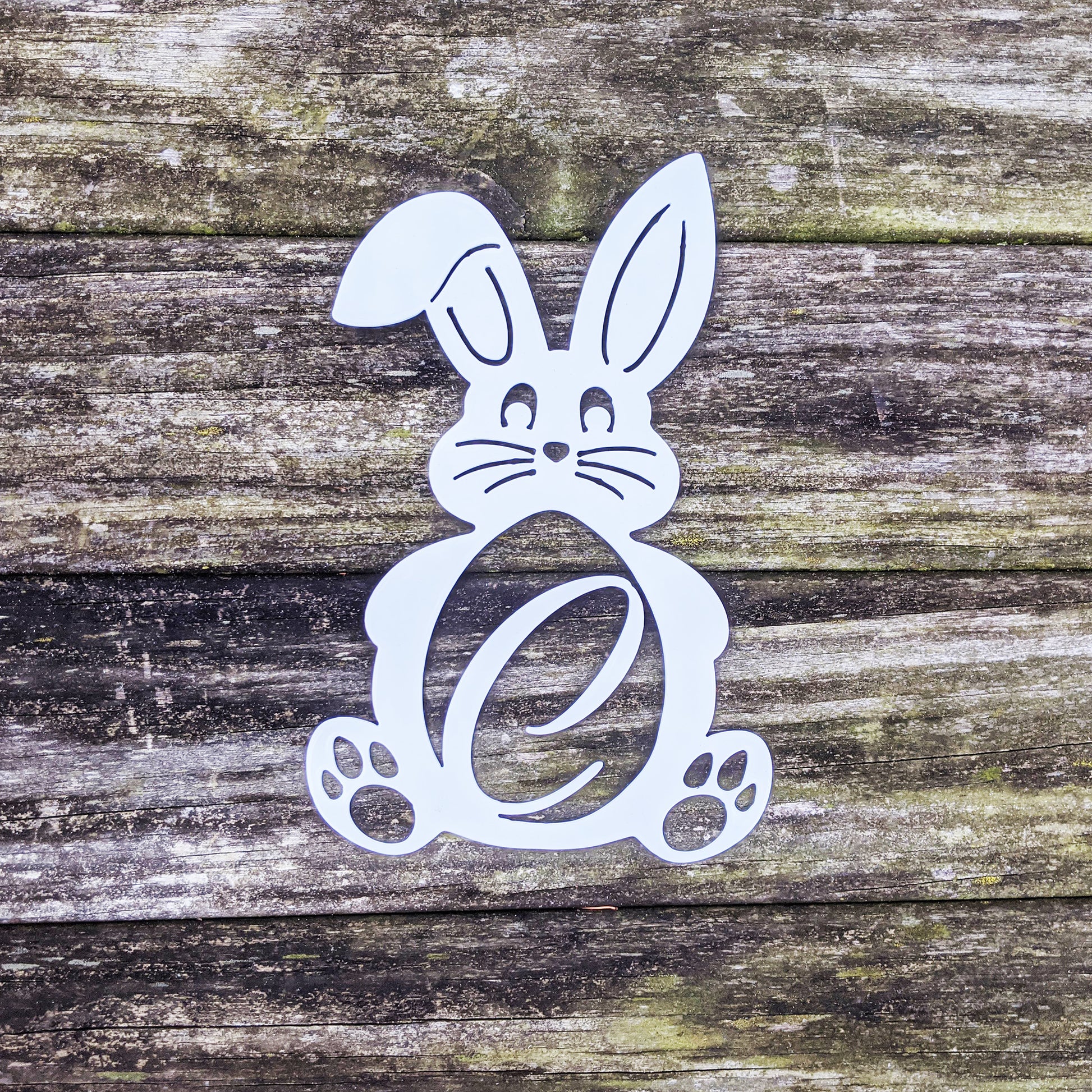 Bunny Monogram Metal Sign White C - on wood