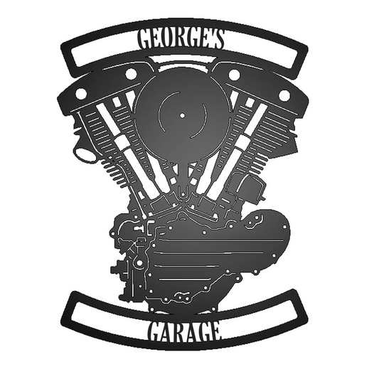 Personalized Generator Shovelhead Engine Metal Garage Sign - George's Garage