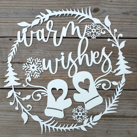 Warm Wishes Holiday Metal Sign White - on wood