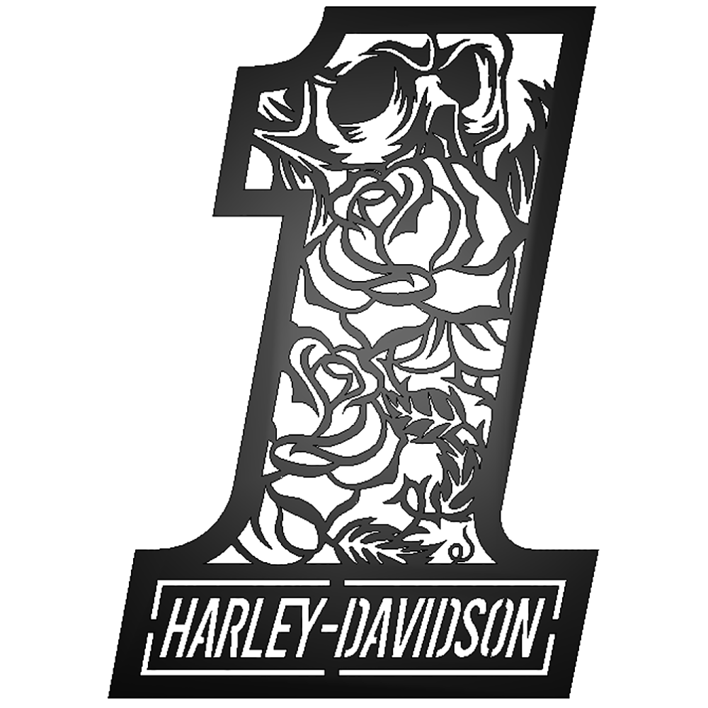 Harley Davidson 1 with Skull and Roses Metal Sign Black
