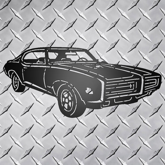 Pontiac GTO Judge 1969 Metal Wall Sign Version 2 on metal diamond plate background