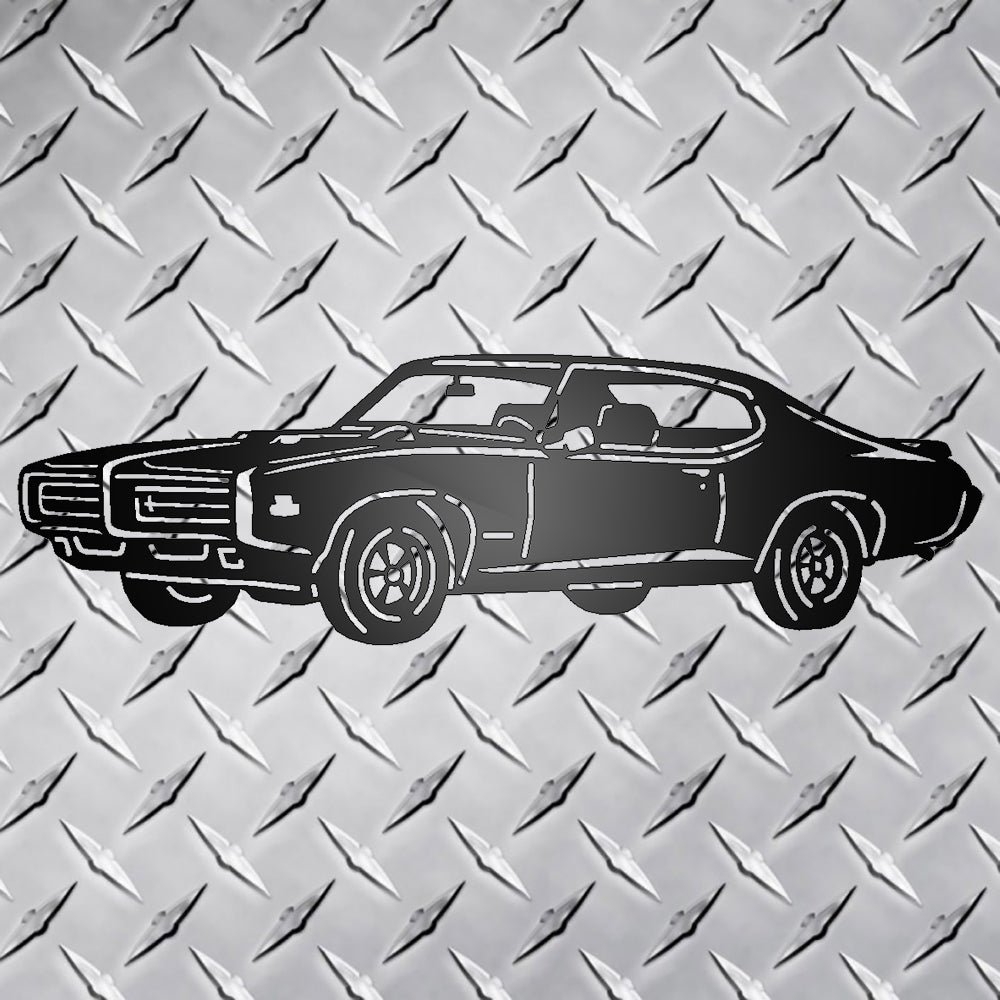 Pontiac GTO Judge 1969 Metal Wall Sign on metal diamond plate background