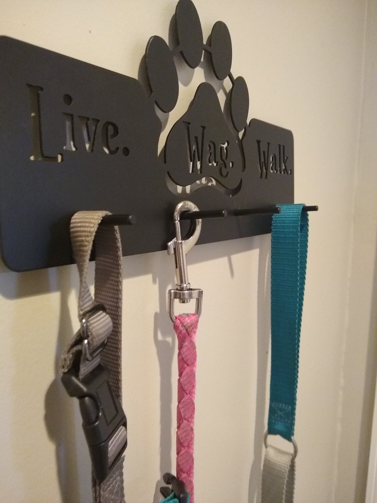 Dog Leash Hanger Live, Wag, Walk - on wall