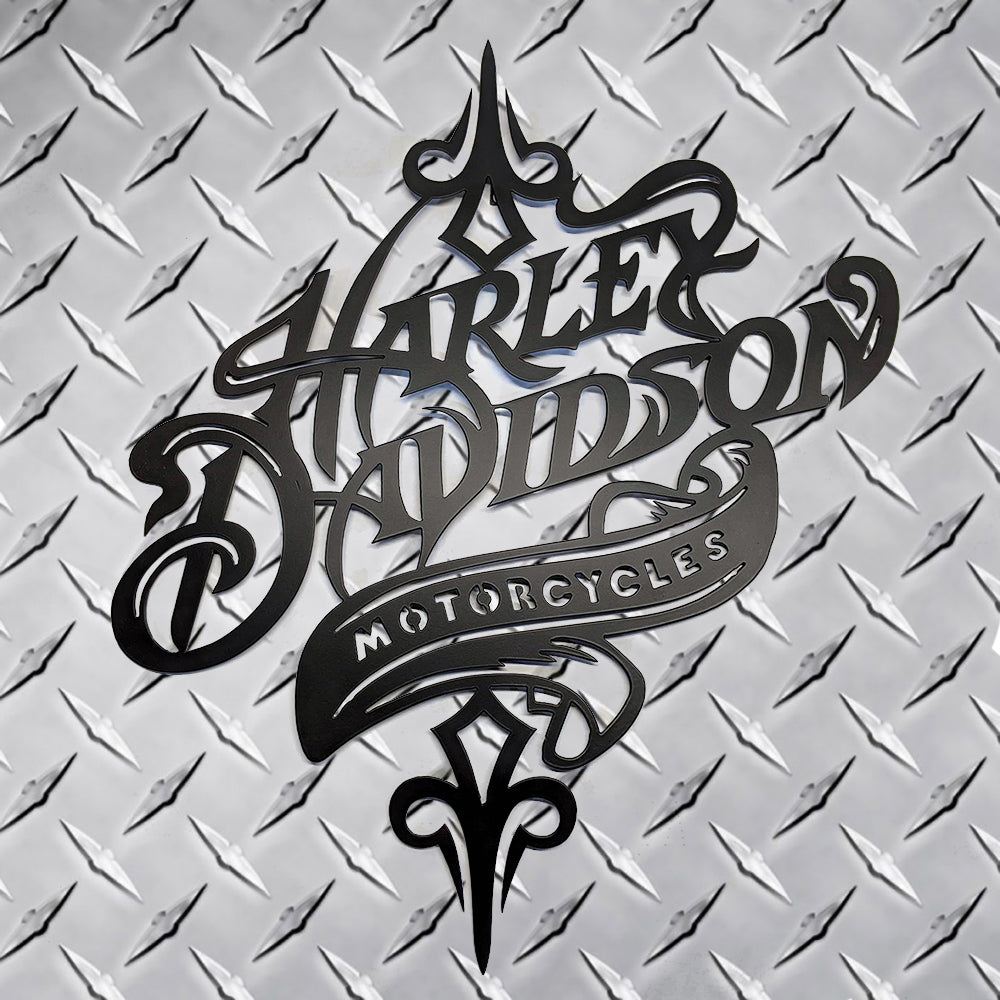 Harley Davidson Rustic Sign Black on metal diamond plate background