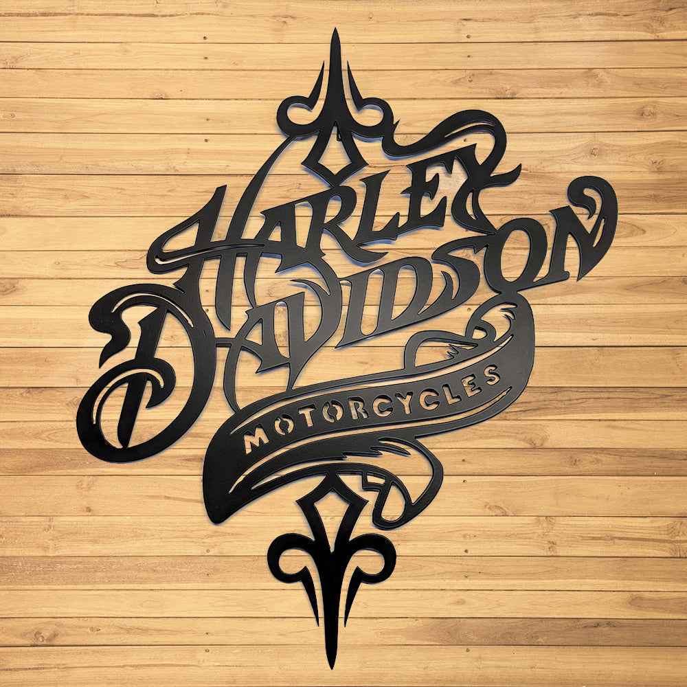 Harley Davidson Rustic Sign Black on wood plank background