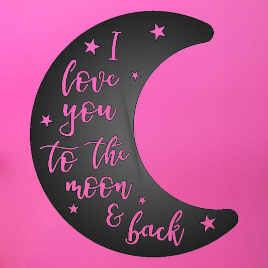 Moon & Back Metal Sign Black on pink background