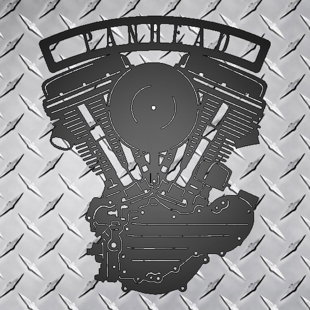 Panhead Engine Metal Garage Sign on metal diamond plate background