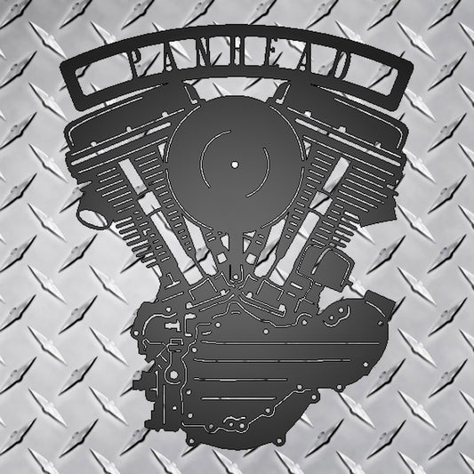 Panhead Engine Metal Garage Sign on metal diamond plate background