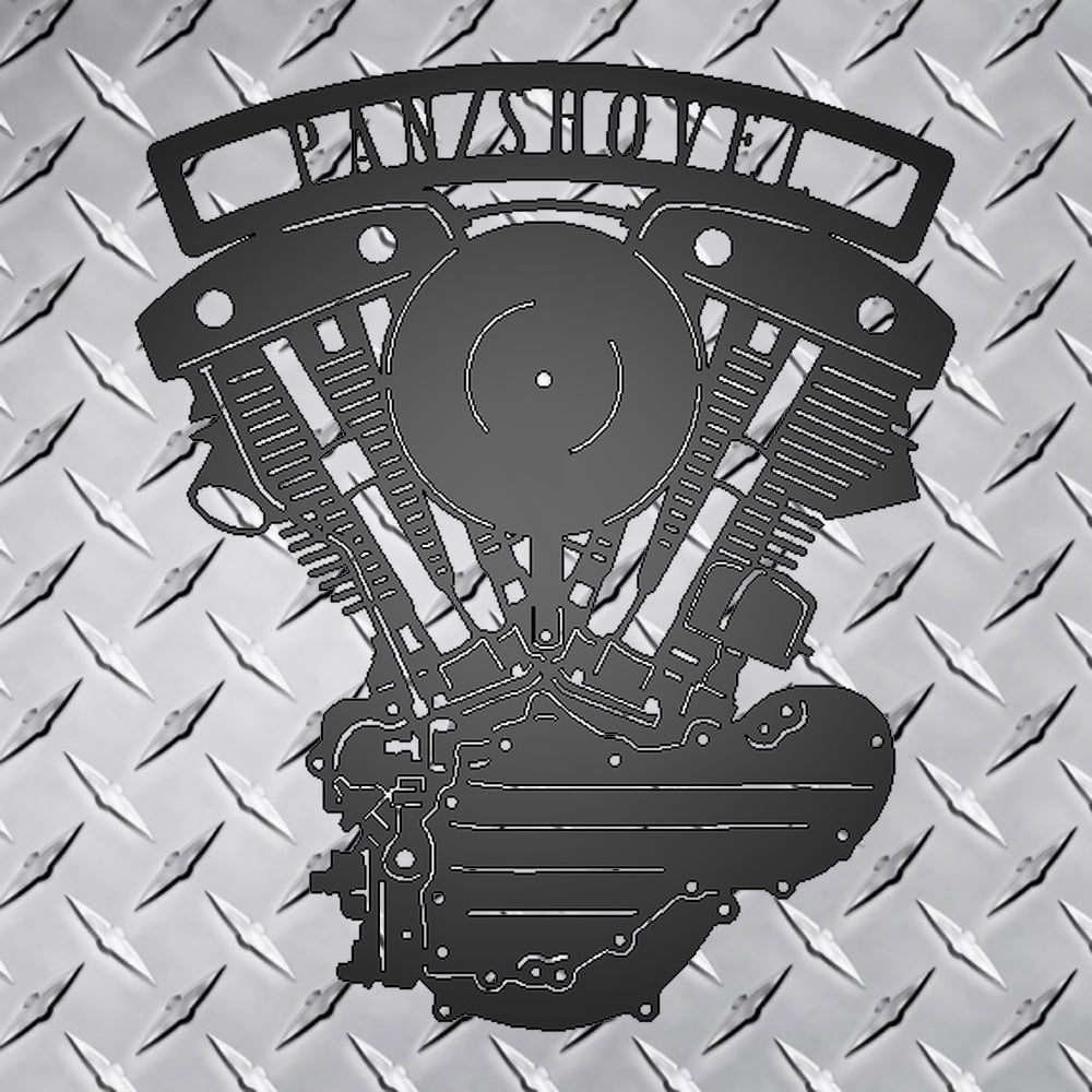 Pan Shovel Generator Shovelhead Engine Metal Garage Sign on metal diamond plate background