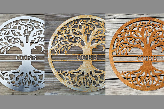 Tree of Life Raw Steel Finish example of oxidation, patina over time.