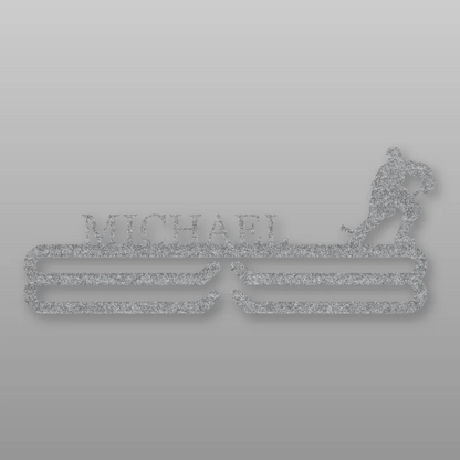 Personalized Ice Hockey Medal Hanger Raw Steel / Rust animated finish preview Shopify Ready.