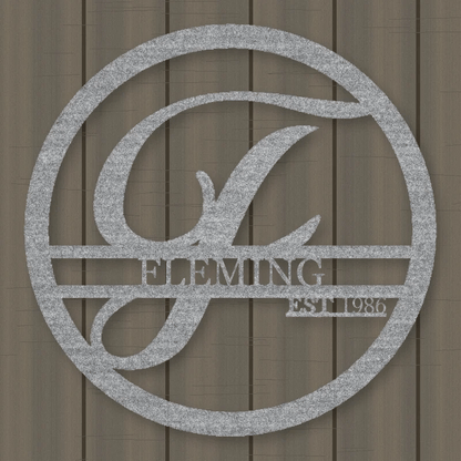 Personalized Round Family Name With Initial & Established Date Metal Sign Raw Steel / Rust animated finish preview Shopify Re