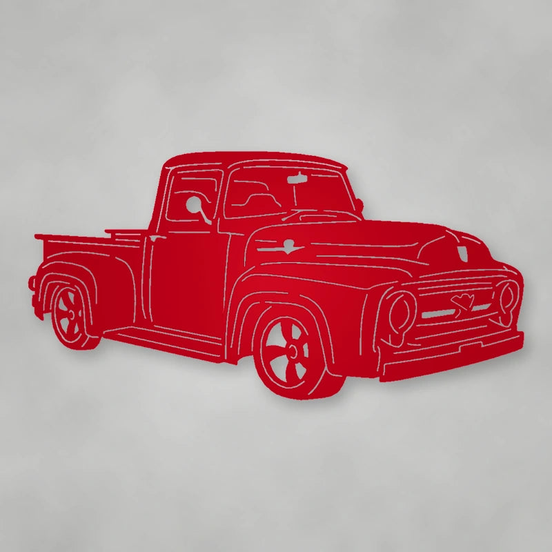 Ford Pickup Truck 1956 Metal Garage Sign shown in Gloss Red powder coat finish.