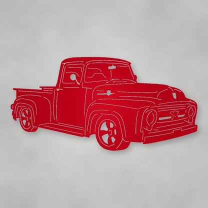 Ford Pickup Truck 1956 Metal Garage Sign shown in Gloss Red powder coat finish.