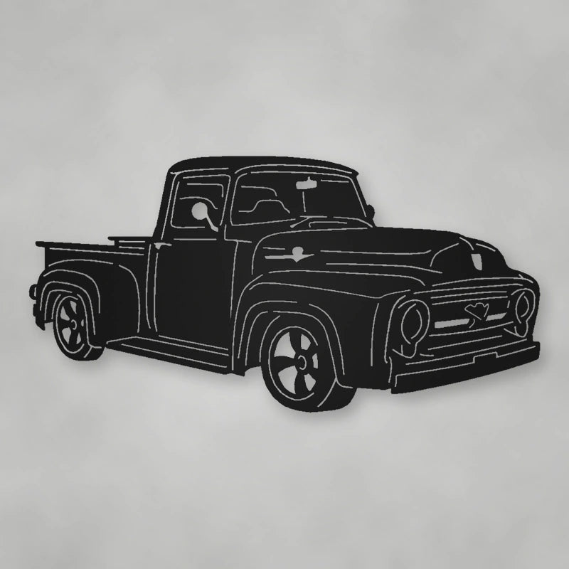 Ford Pickup Truck 1956 Metal Garage Sign shown in Matte Black powder coat finish.