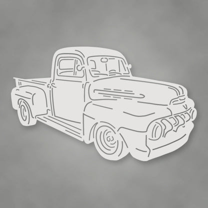 Truck Silhouette 1951 Ford F1 Pickup Metal Wall Sign shown in Gloss White powder coat finish.
