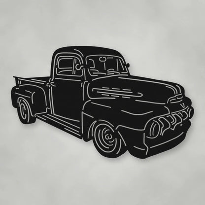 Truck Silhouette 1951 Ford F1 Pickup Metal Wall Sign shown in Matte Black powder coat finish.