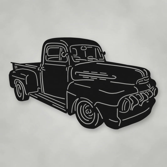 Truck Silhouette 1951 Ford F1 Pickup Metal Wall Sign shown in Matte Black powder coat finish.