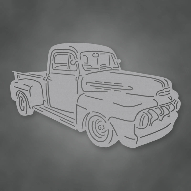 Truck Silhouette 1951 Ford F1 Pickup Metal Wall Sign shown in Metallic Silver powder coat finish.
