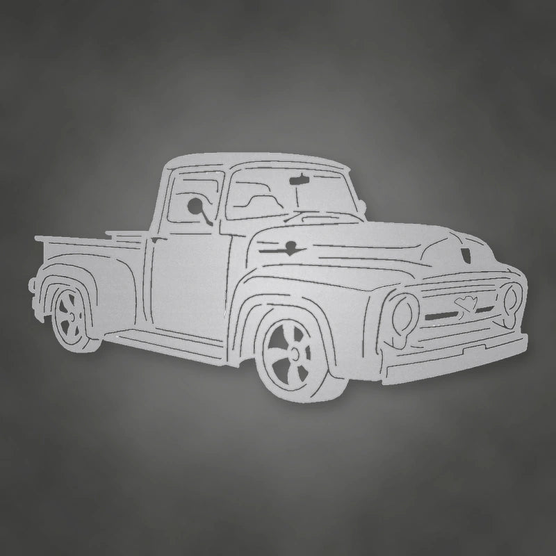 Ford Pickup Truck 1956 Metal Garage Sign shown in Metallic Silver powder coat finish.