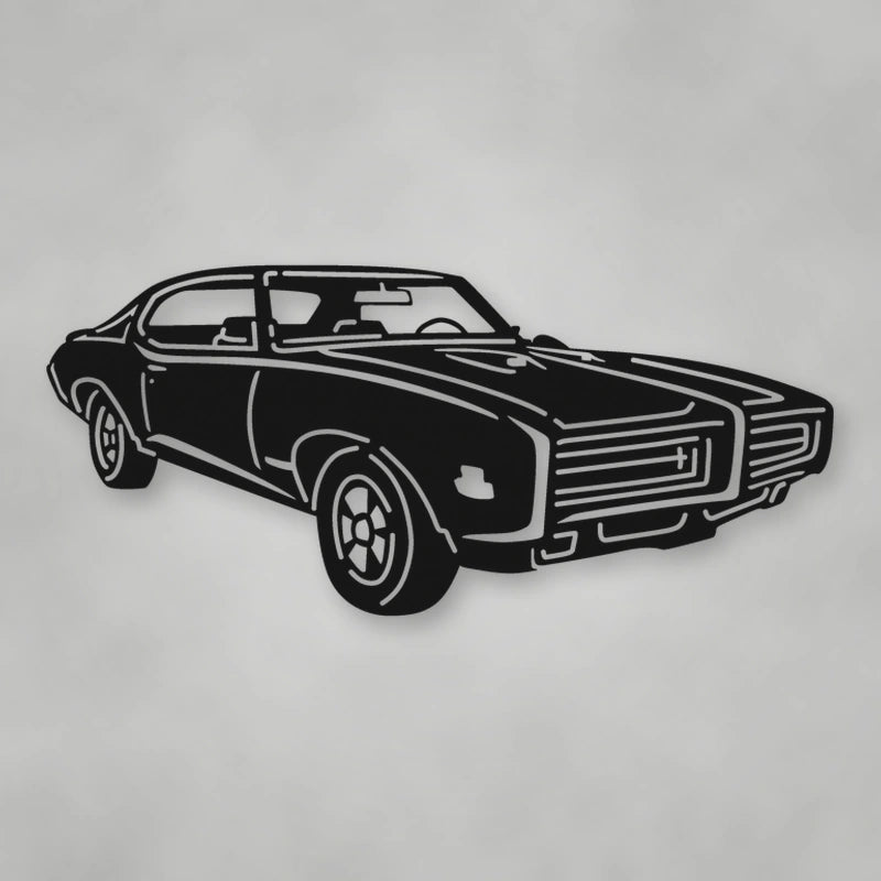 Pontiac Gto Judge 1969 Metal Wall Sign Version 2 shown in Matte Black powder coat finish.