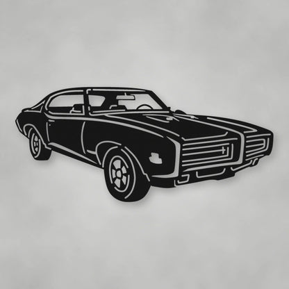 Pontiac Gto Judge 1969 Metal Wall Sign Version 2 shown in Matte Black powder coat finish.