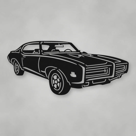 Pontiac Gto Judge 1969 Metal Wall Sign Version 2 shown in Matte Black powder coat finish.