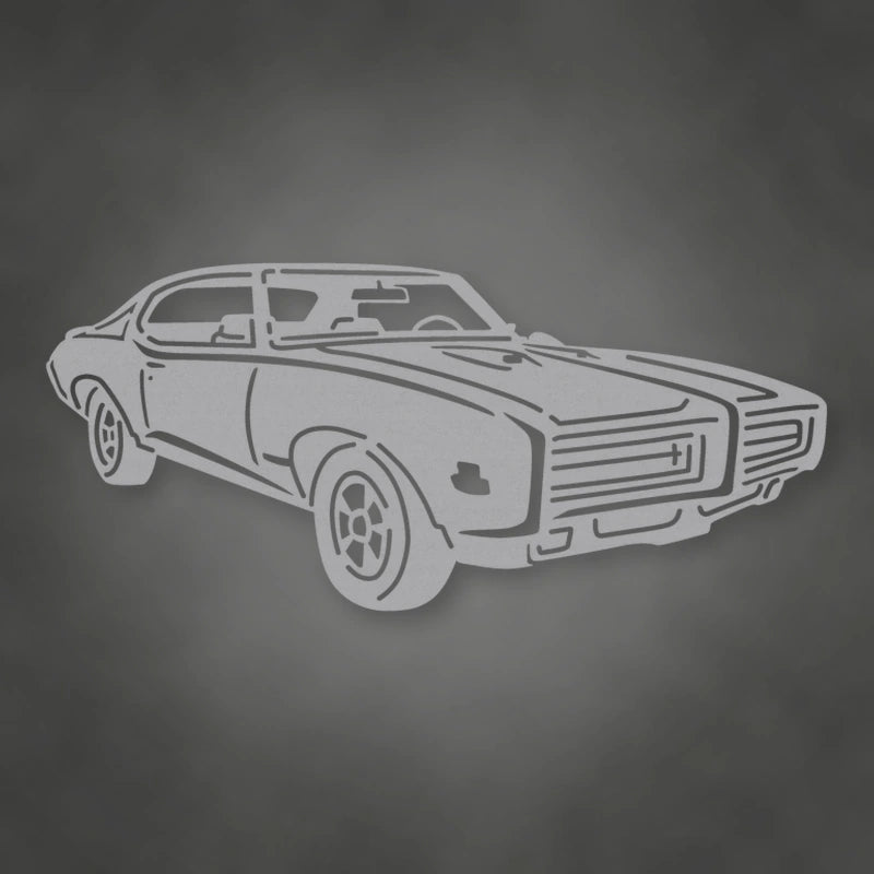 Pontiac Gto Judge 1969 Metal Wall Sign Version 2 shown in Metallic Silver powder coat finish.