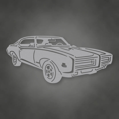 Pontiac Gto Judge 1969 Metal Wall Sign Version 2 shown in Metallic Silver powder coat finish.