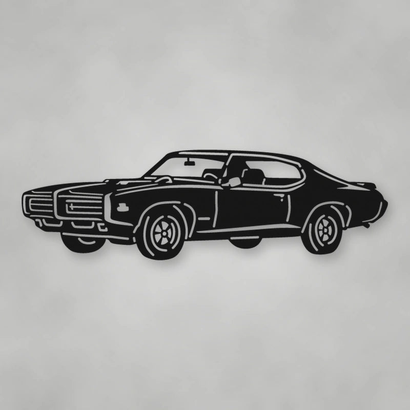 Pontiac Gto Judge 1969 Metal Wall Sign shown in Matte Black powder coat finish.