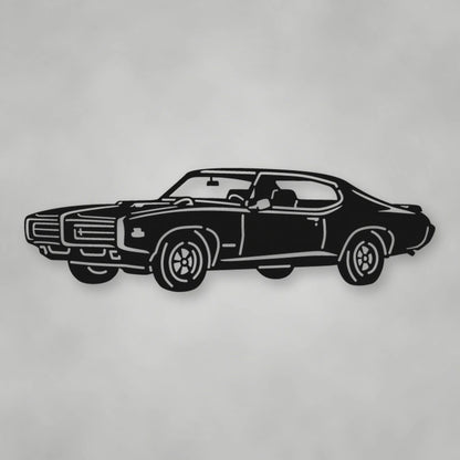 Pontiac Gto Judge 1969 Metal Wall Sign shown in Matte Black powder coat finish.