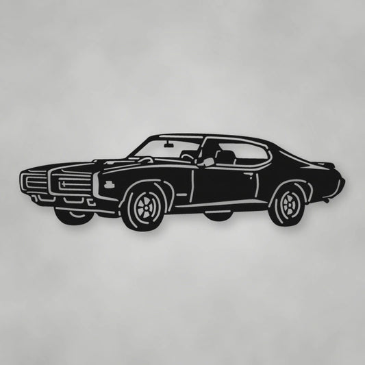 Pontiac Gto Judge 1969 Metal Wall Sign shown in Matte Black powder coat finish.