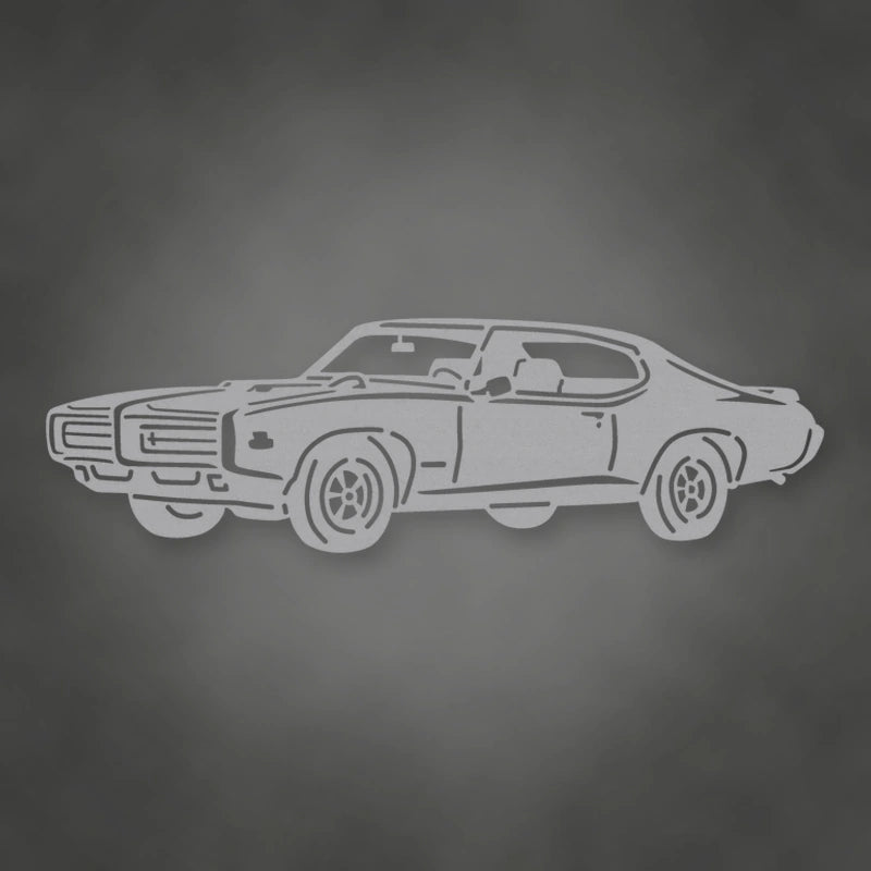 Pontiac Gto Judge 1969 Metal Wall Sign shown in Metallic Silver powder coat finish.