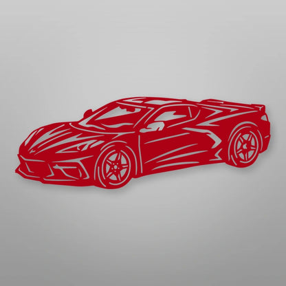 Chevrolet Corvette 2020 Metal Garage Sign shown in Gloss Red powder coat finish.