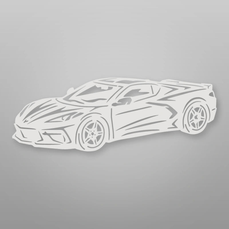Chevrolet Corvette 2020 Metal Garage Sign shown in Gloss White powder coat finish.