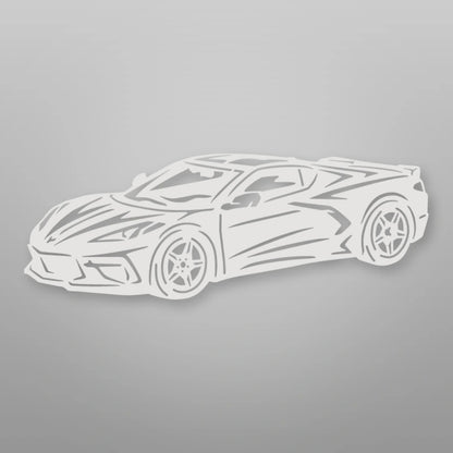 Chevrolet Corvette 2020 Metal Garage Sign shown in Gloss White powder coat finish.