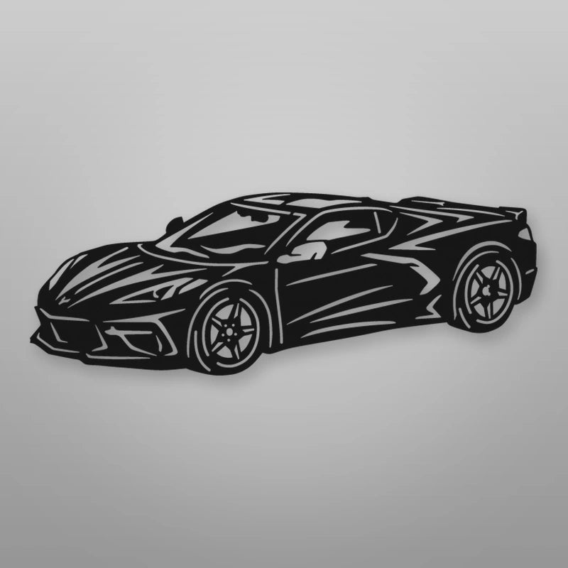 Chevrolet Corvette 2020 Metal Garage Sign shown in Matte Black powder coat finish.