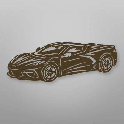 Chevrolet Corvette 2020 Metal Garage Sign shown in Metallic Bronze powder coat finish.