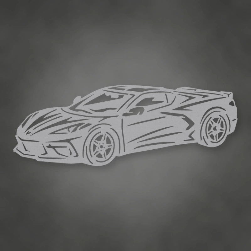 Chevrolet Corvette 2020 Metal Garage Sign shown in Metallic Silver powder coat finish.