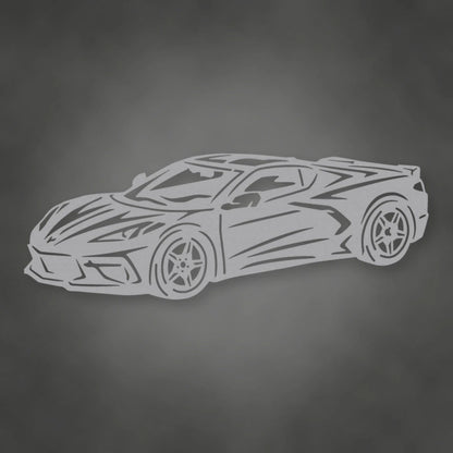 Chevrolet Corvette 2020 Metal Garage Sign shown in Metallic Silver powder coat finish.