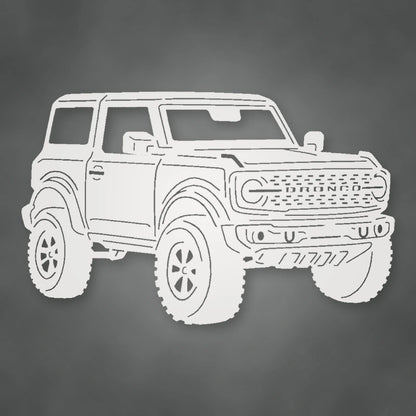 Ford Bronco 2021 Two Door Metal Sign shown in Gloss White powder coat finish.
