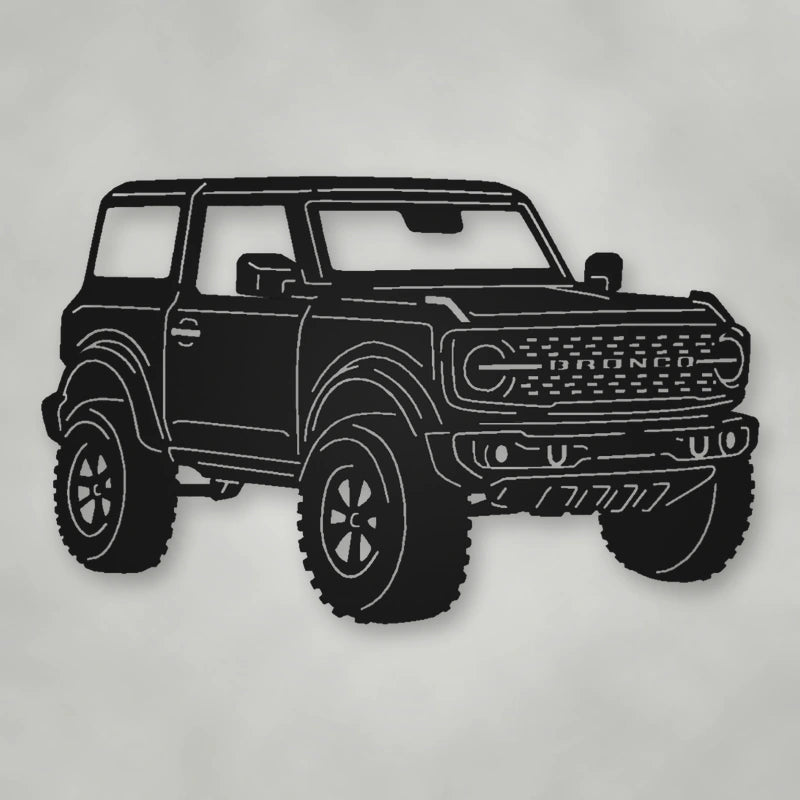 Ford Bronco 2021 Two Door Metal Sign shown in Matte Black powder coat finish.