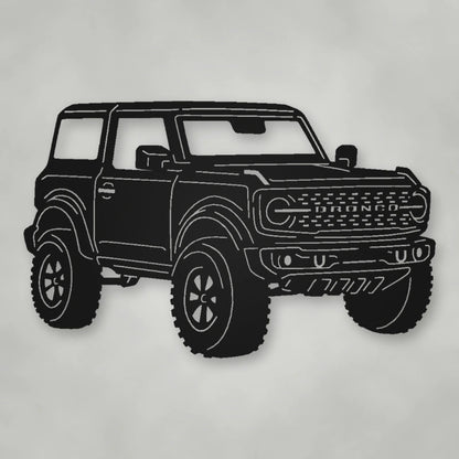 Ford Bronco 2021 Two Door Metal Sign shown in Matte Black powder coat finish.