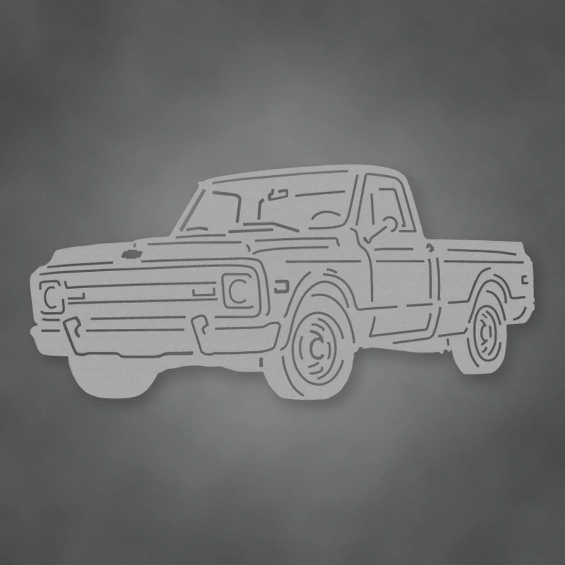 Truck Silhouette 1970 Chevy C10 Pickup shown in Metallic Silver powder coat finish.
