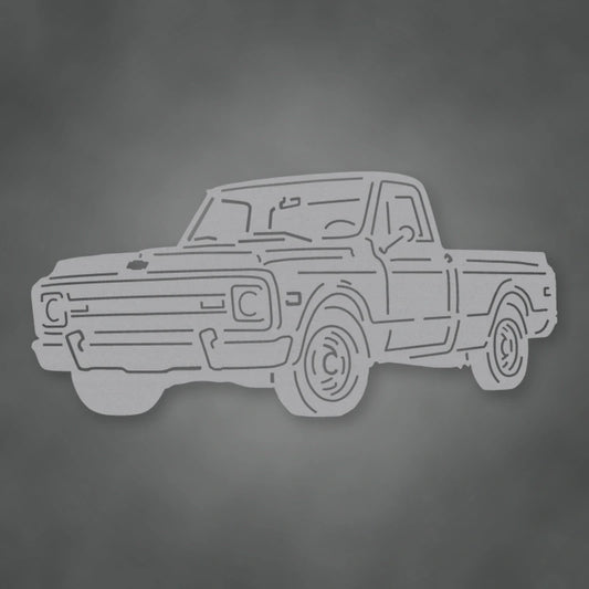 Truck Silhouette 1970 Chevy C10 Pickup shown in Metallic Silver powder coat finish.