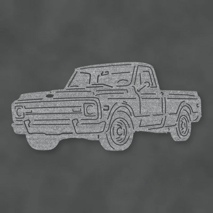 Truck Silhouette 1970 Chevy C10 Pickup Raw Steel / Rust animated finish preview Shopify Ready.