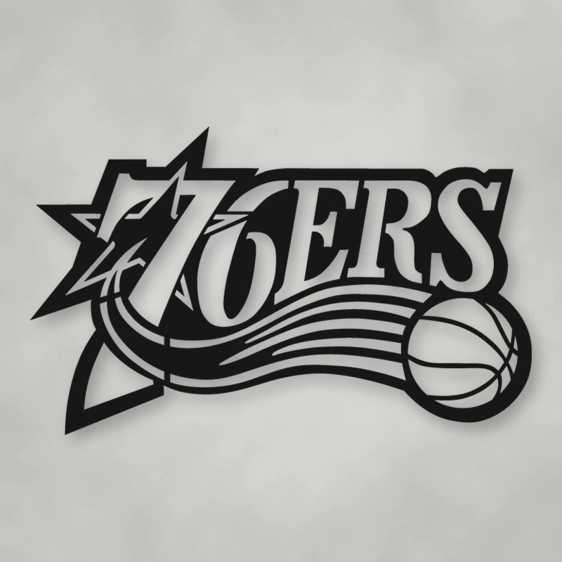 Sixers Logo 76ers Metal Sign shown in Matte Black powder coat finish.